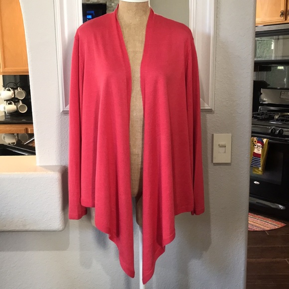 J. Jill Linen Blend Pink Raspberry Salmon Open Waterfall Cardigan Size 2X Casual - Picture 3 of 10